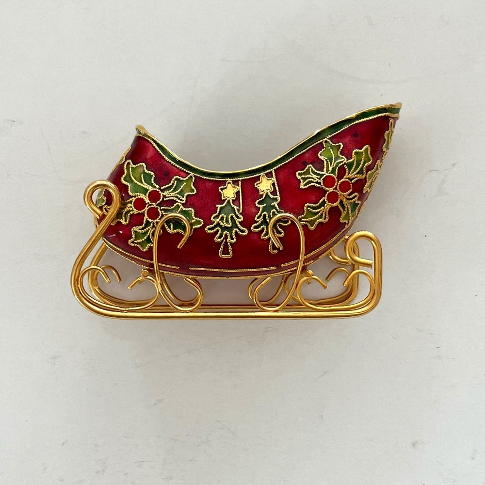 VINTAGE CLOISONNE STYLE  FREE-STANDING SLEIGH FROM BOMBAY & COMPANY